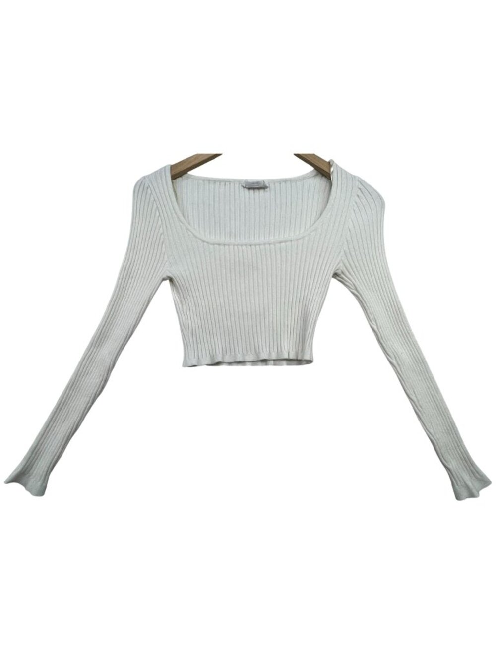 Double Zero Spicy Small Women's Ribbed Knit Crop Top Long Sleeve Ivory